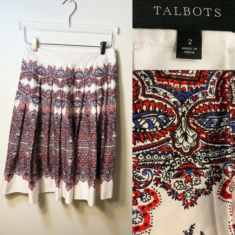 Talbots Red White Blue Paisley Full Cotton Skirt 2